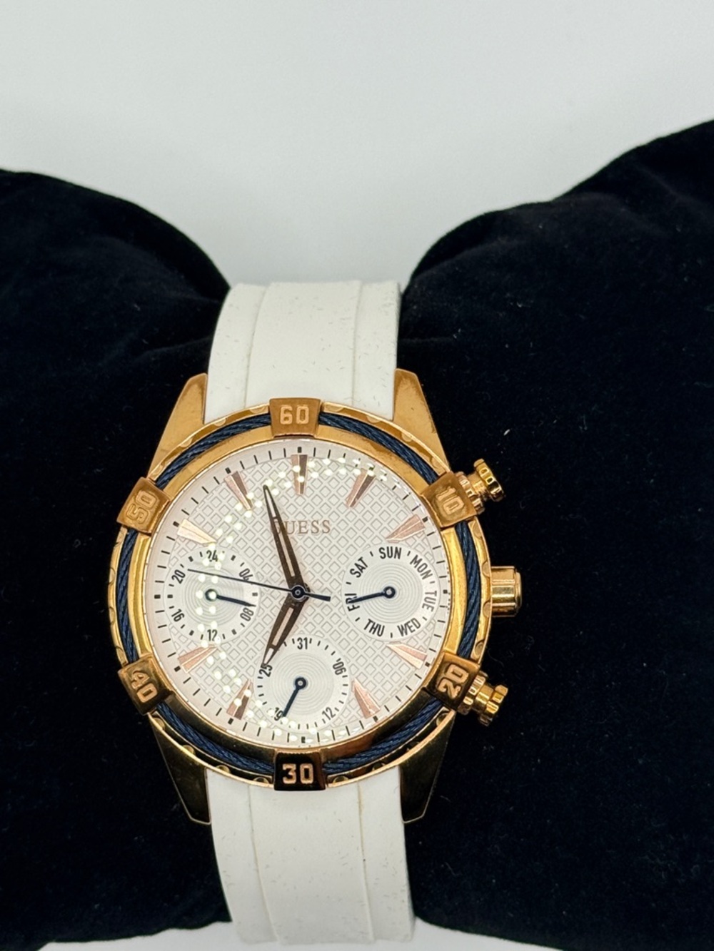 GUESS Gold-Tone Case White Strap Chronograph Watch